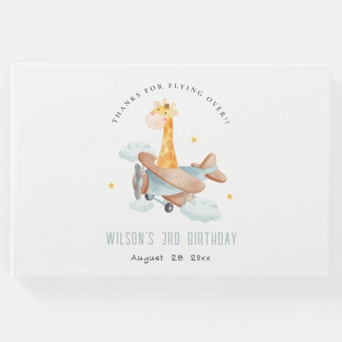 Cute Yellow Plane Giraffe Stars Cloud Birthday  Guest Book