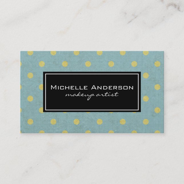 Cute Yellow Polka Dot Pattern Green Texture Business Card (Front)