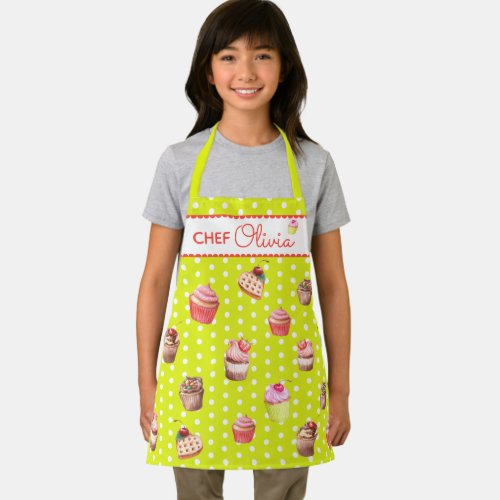 Cute Yellow Polka Dot Personalized Chef Cupcake Apron
