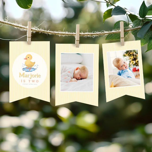 Cute Yellow Pool Duck Photo Birthday Bunting Flags (Creator Uploaded)