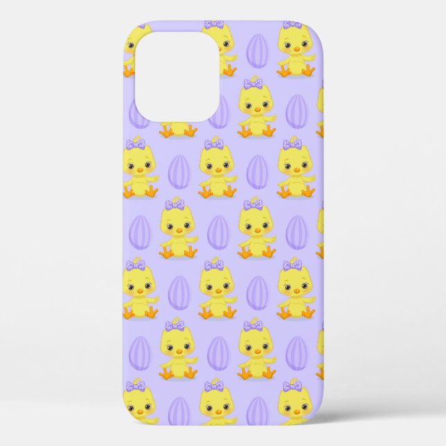 Cute Yellow Purple Chicken Easter Pattern Case-Mate iPhone Case (Back)