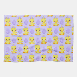 Cute Yellow Purple Chicken Easter Pattern Kitchen Towel