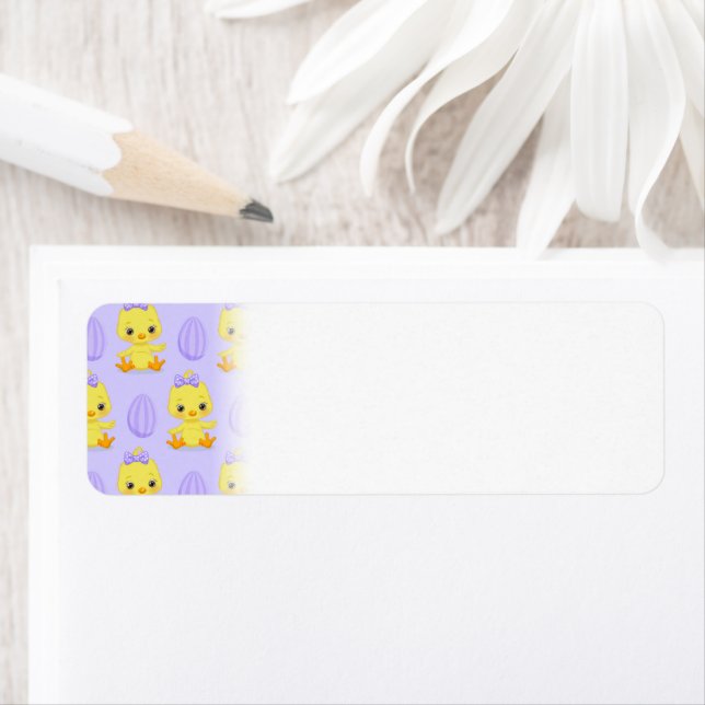 Cute Yellow Purple Chicken Easter Pattern Label (Insitu)