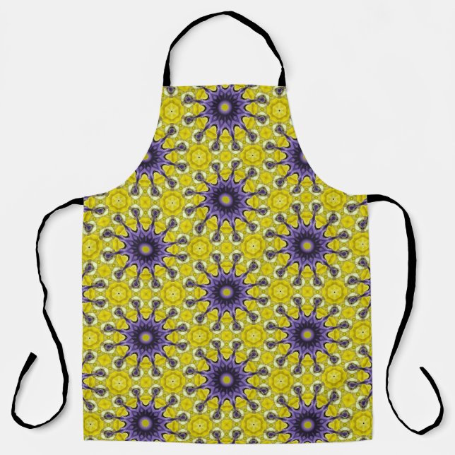 Cute Yellow Purple Kaleidoscope Geometric Pattern Apron (Front)