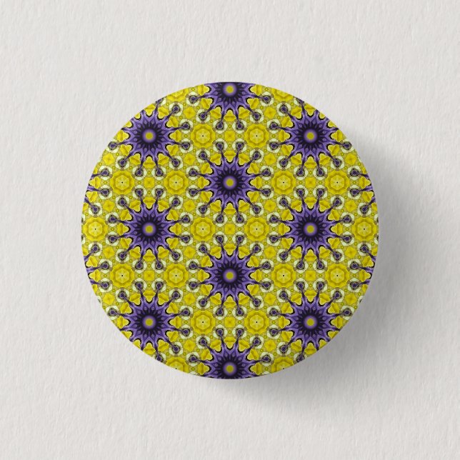 Cute Yellow Purple Kaleidoscope Geometric Pattern Button (Front)