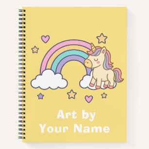 Cute Yellow Rainbow Unicorn Sketch Notebook