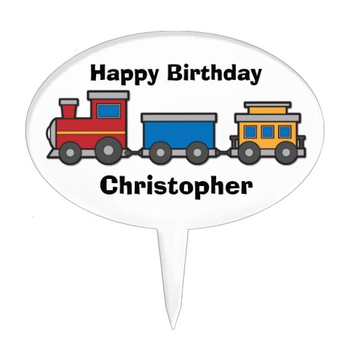 Cute yellow red blue toy train custom cake topper