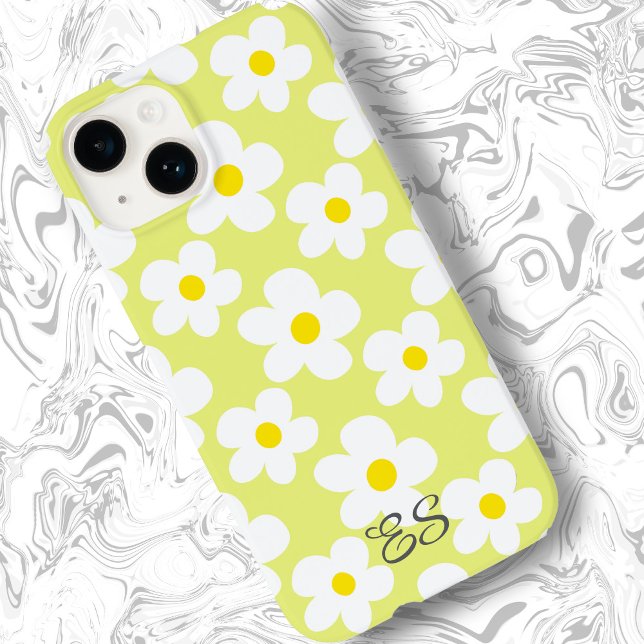 Cute yellow retro daisies on girly floral Case-Mate iPhone case (Creator Uploaded)