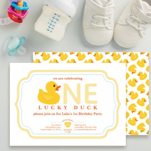 Cute Yellow Rubber Duck 1st Birthday Party Invitation