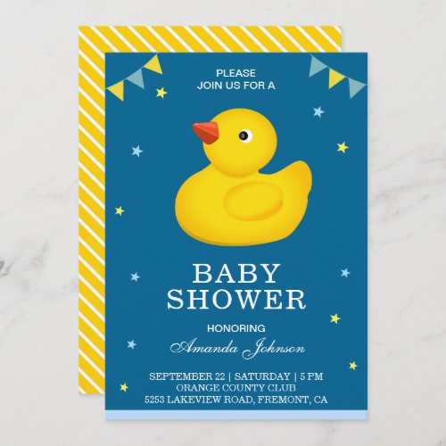 Cute Yellow Rubber Duck Baby Shower Invitation