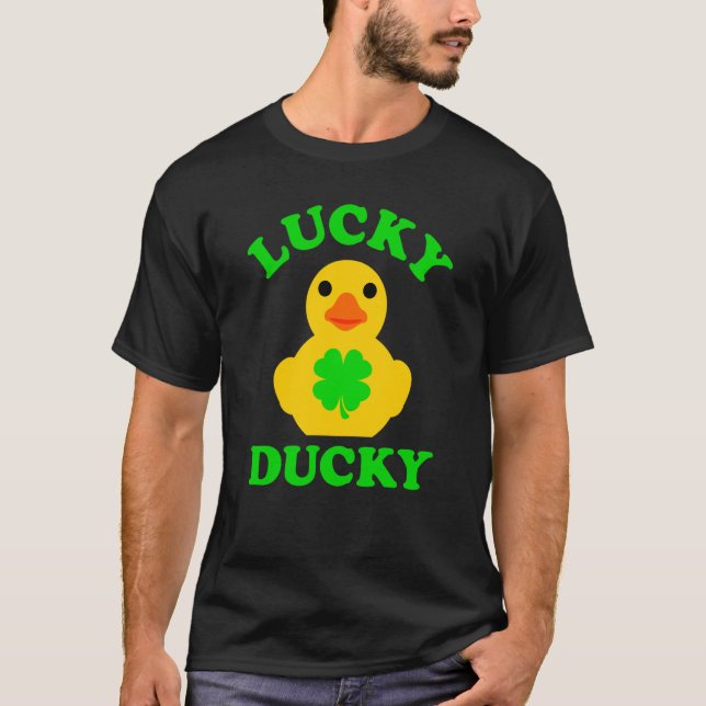 Cute Yellow Rubber Duck Four Leaf C Lucky Ducky T-Shirt (Front)