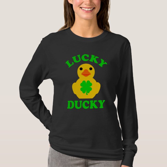Cute Yellow Rubber Duck Four Leaf C Lucky Ducky T-Shirt (Front)