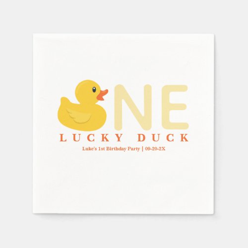Cute Yellow Rubber Duck _ One Lucky Duck Birthday  Napkins