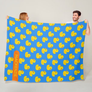 Cute Yellow Rubber Duck Pattern Personalized Name Fleece Blanket
