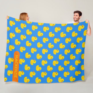 Cute Yellow Rubber Duck Pattern Personalized Name  Fleece Blanket
