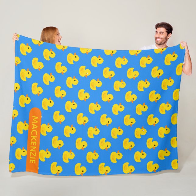 Cute Yellow Rubber Duck Pattern Personalized Name  Fleece Blanket (In Situ)