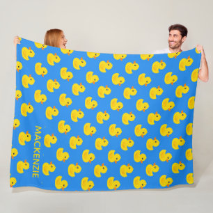 Cute Yellow Rubber Duck Pattern Personalized Name  Fleece Blanket