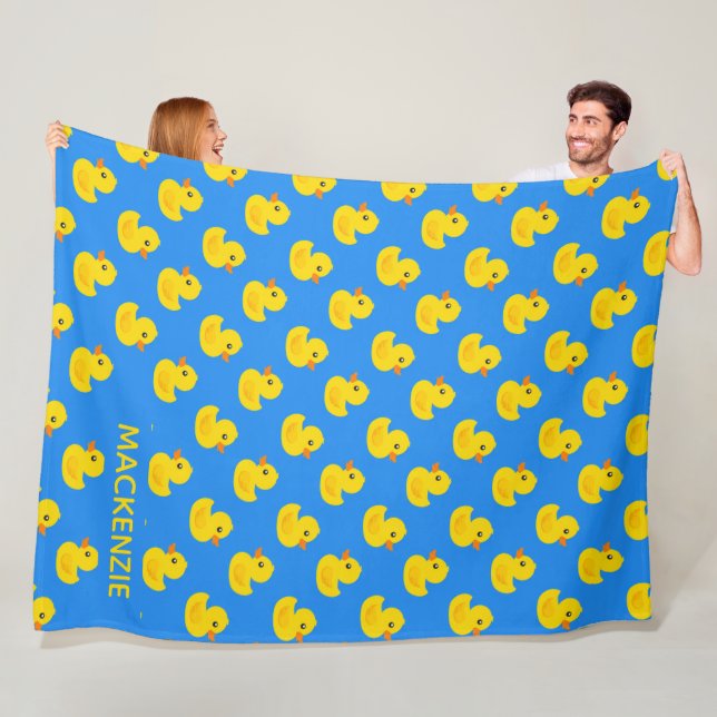 Cute Yellow Rubber Duck Pattern Personalized Name  Fleece Blanket (In Situ)