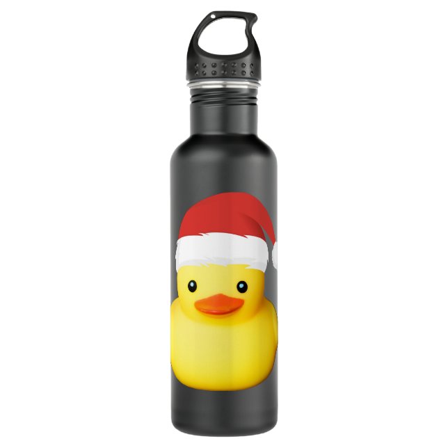 Cute Yellow Rubber Duck Santa Claus Christmas Fami Stainless Steel Water Bottle (Front)