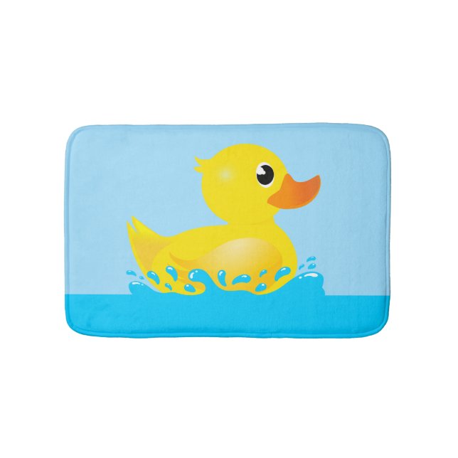Cute Yellow Rubber Duck Splashing About Bath Mat (Front)