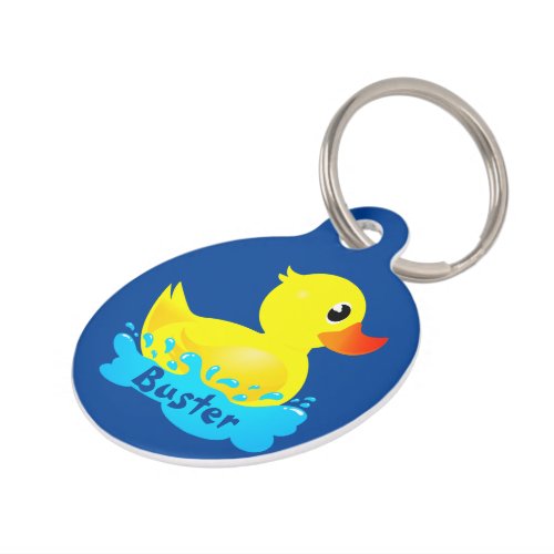 Cute Yellow Rubber Duck Splashing About Pet ID Tag