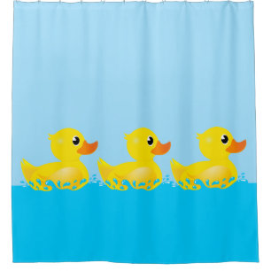 Cute Yellow Rubber Duck Splashing About Shower Curtain