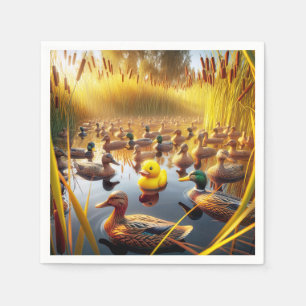 Cute Yellow Rubber Duck With Hunting Decoys Napkins