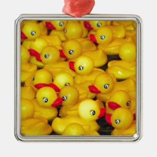 Cute yellow rubber duckies metal ornament