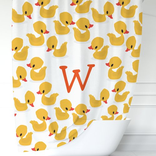 Cute Yellow Rubber Duckies Monogram Shower Curtain