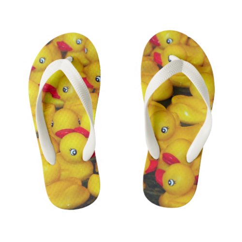 Cute yellow rubber duckies pattern kids flip flops