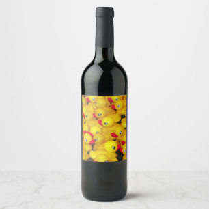 Cute yellow rubber duckies pattern wine label