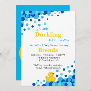 Cute Yellow Rubber Duckling Blue Bubble Colors Invitation