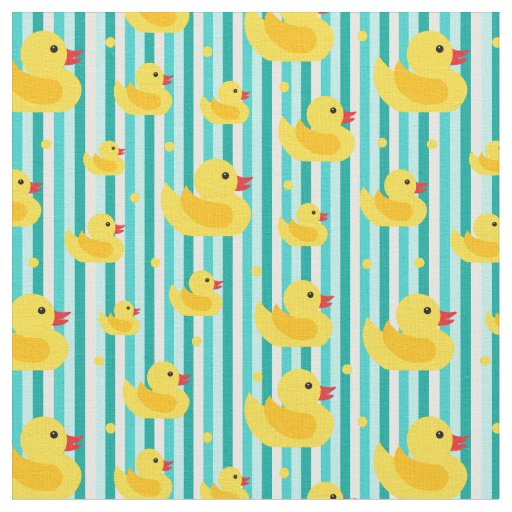 Cute Yellow Rubber Ducks Striped Bathtime Pattern Fabric