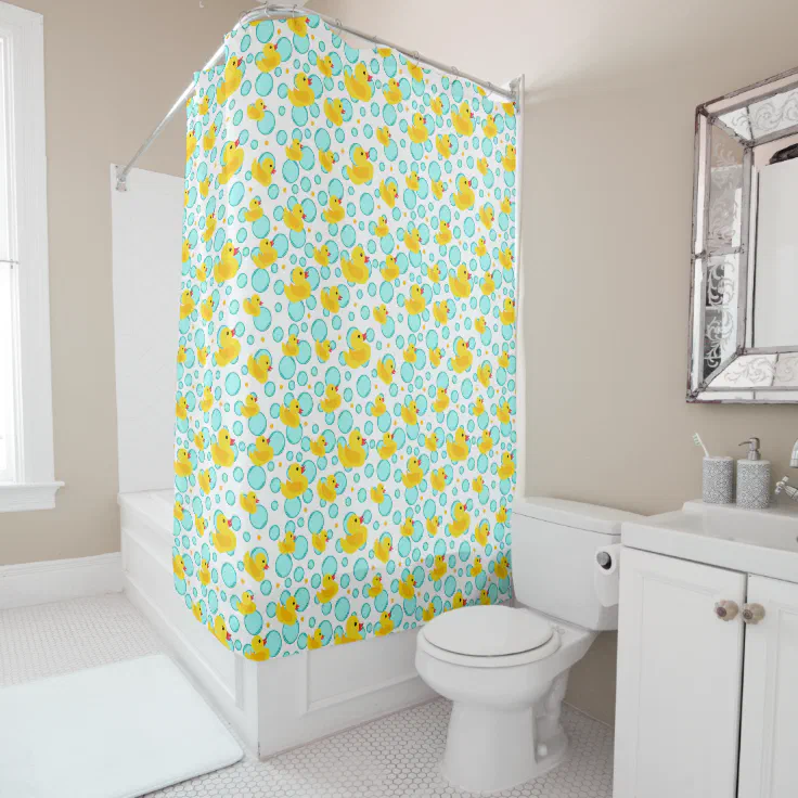 Cute Yellow Rubber Ducky And Bubbles Pattern Shower Curtain Zazzle