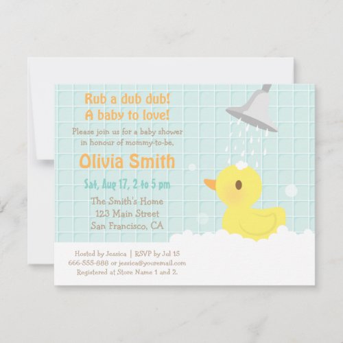 Cute Yellow Rubber Ducky Baby Shower Invitations