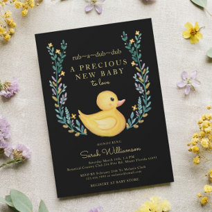 Cute Yellow Rubber Ducky Floral Garden Baby Shower Invitation