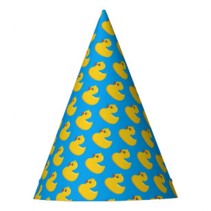 Cute Yellow Rubber Ducky Pattern Blue Background Party Hat