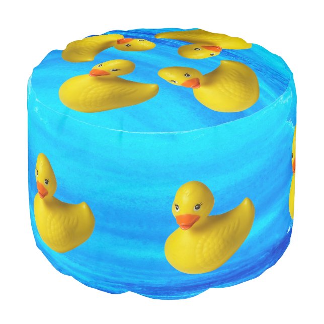 Cute Yellow Rubber Ducky Round Pouf (Angled Front)