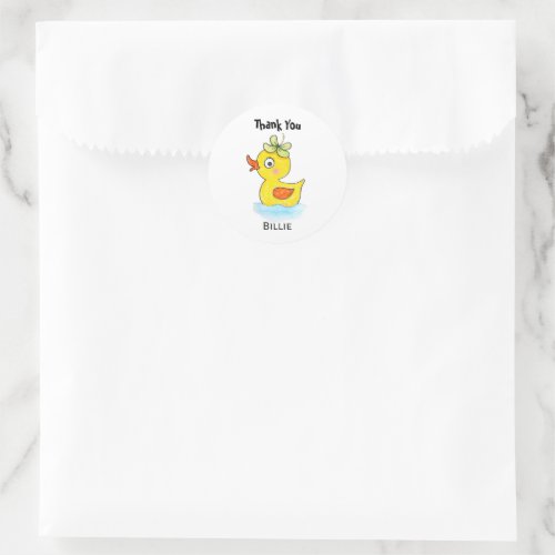 Cute Yellow Rubber Odd Duck Custom Name Thank You Classic Round Sticker