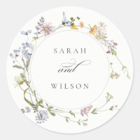 Cute Yellow Rustic Meadow Floral Wreath Wedding Classic Round Sticker