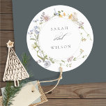 Cute Yellow Rustic Meadow Floral Wreath Wedding Classic Round Sticker<br><div class="desc">If you need any further customisation please feel free to message me on yellowfebstudio@gmail.com.</div>