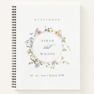 Cute Yellow Rustic Meadow Floral Wreath Wedding Notebook