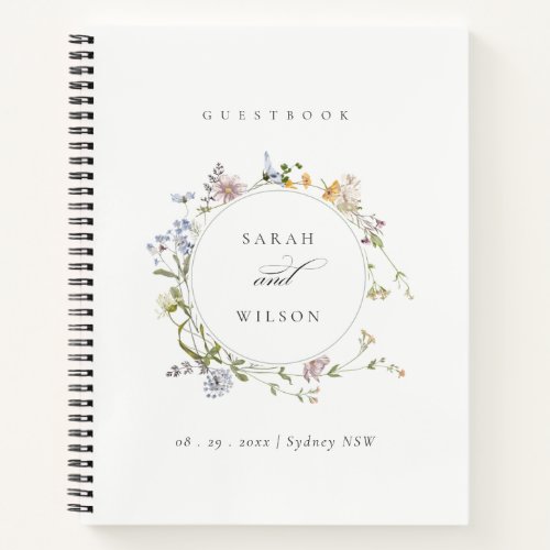 Cute Yellow Rustic Meadow Floral Wreath Wedding Notebook