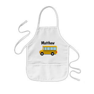 Cute yellow school bus drawing kid's apron