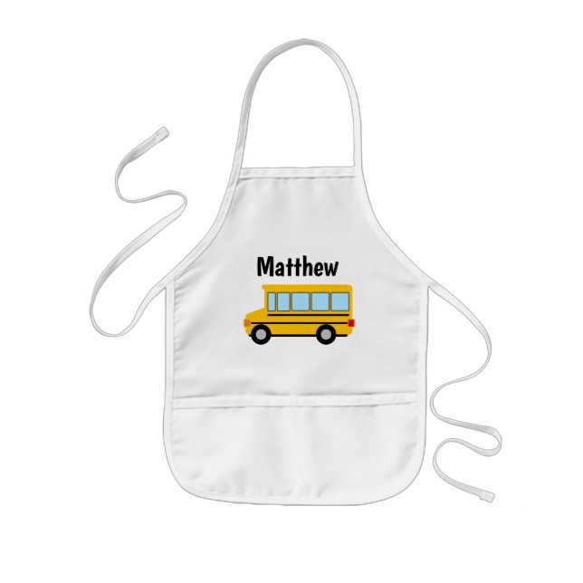 Cute yellow school bus drawing kid's apron (Front)