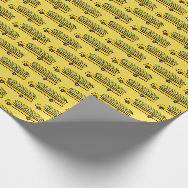 Cute Yellow School Bus Pattern  Wrapping Paper (Corner)