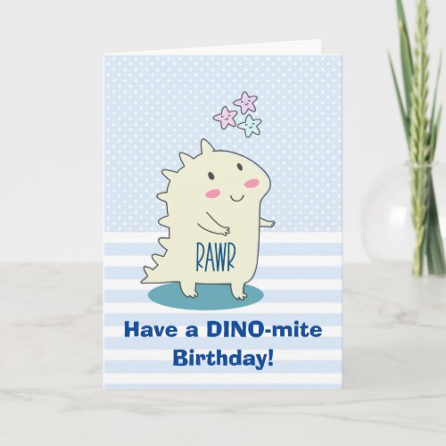Cute Yellow Smiling Dinosaur Illustration Birthday Card