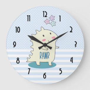 Cute Yellow Smiling Dinosaur Illustration Large Clock