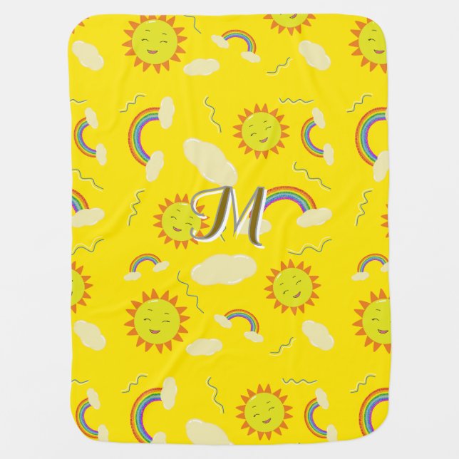 Cute Yellow Smiling Sun Baby Blanket (Front)