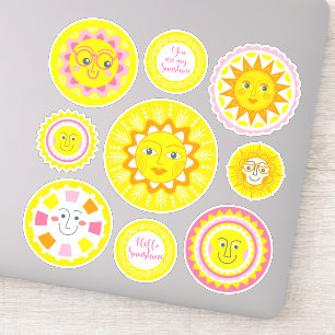 Cute Yellow Smiling Sunshine Vinyl Stickers